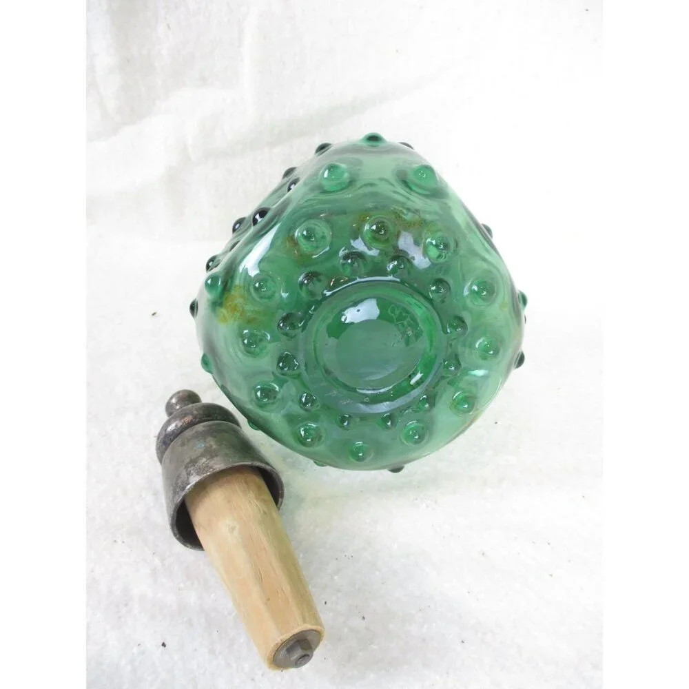 Knob Style Decanter Pitcher stopper medium Midcentury cruet‎ green glass caster